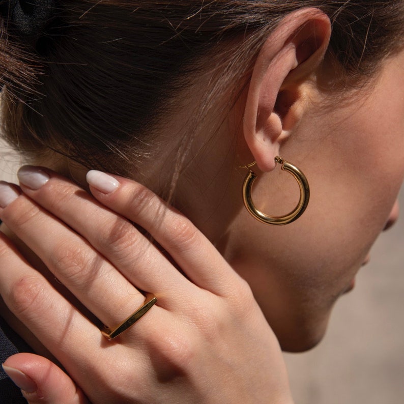 Gold Hoop Earrings, Medium Size Gold Hoops, Bold 18K Gold Hoops, Tarnish free & Waterproof Jewellery image 5