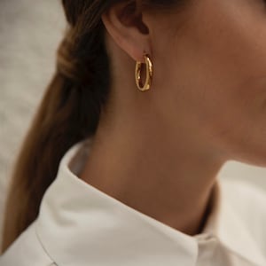Gold Hoop Earrings, Medium Size Gold Hoops, Bold 18K Gold Hoops, Tarnish free & Waterproof Jewellery image 4