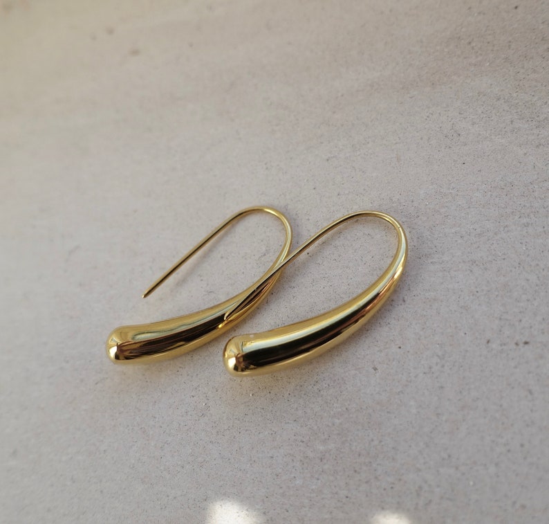 18K Gold Waterdrop Earrings Waterdrop Hook Earrings Minimalist Gold Earrings Gold Drop Earrings image 2