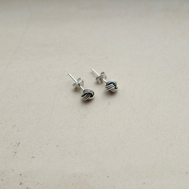 Sterling Silver Rope Stud Earrings, Minimalist Silver Stud Earrings image 1