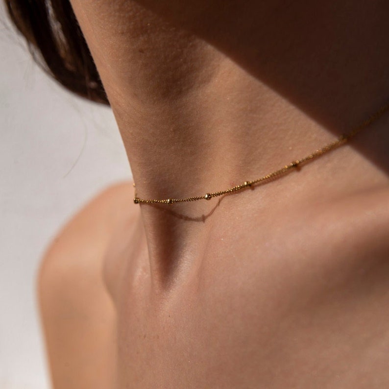 Gold Choker Necklace, Beaded Gold Choker Necklace, Gold Satellite Necklace image 1