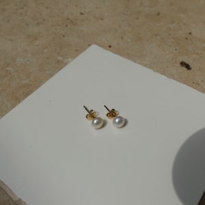 Freshwater Pearl Stud Earrings, Real Pearl Earrings in Gold, Small Pearl Earrings image 5
