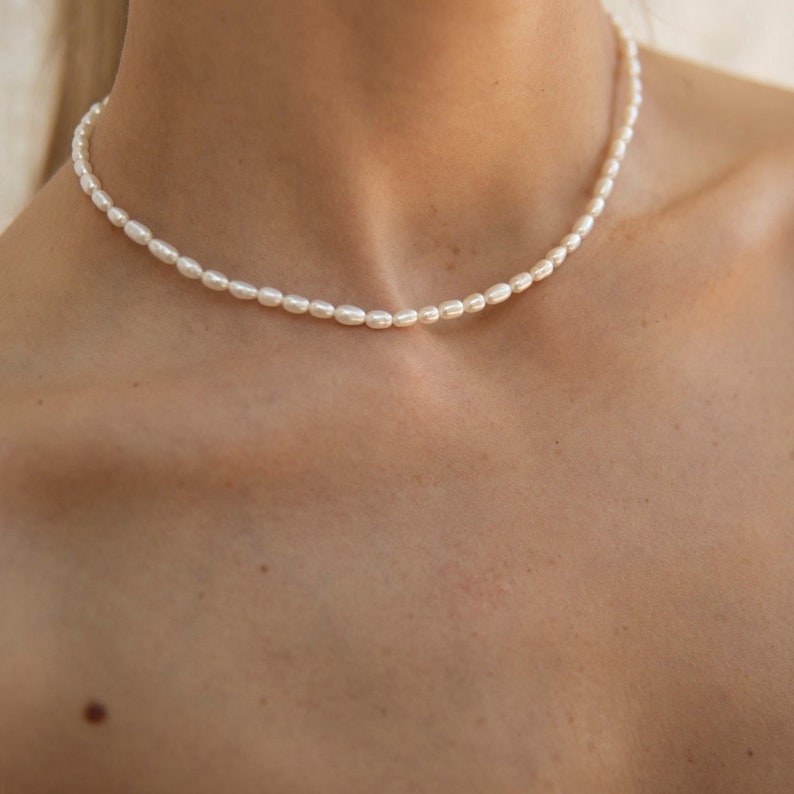 Freshwater Pearl Choker Necklace Small Natural Pearl Necklace Adjustable Pearl Necklace AAAA Top Quality Pearls image 1