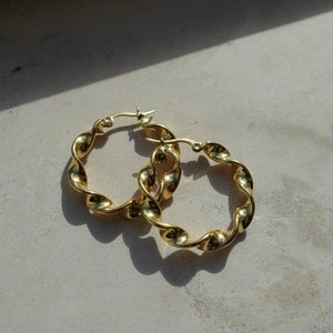 Twisted Gold Hoop Earrings Twist 18K Gold Hoops Tarnish Free Jewellery image 4