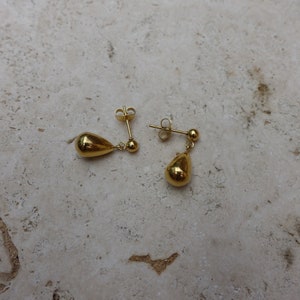 Small Gold Waterdrop Earrings, 18K Gold Drop Earrings, Teardrop Earnings zdjęcie 2