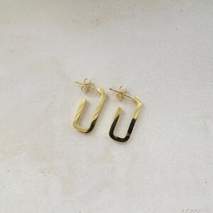 Gold Rectangle Hoop Earrings, Geometric Gold Earrings, Minimalist Gold Earrings image 4