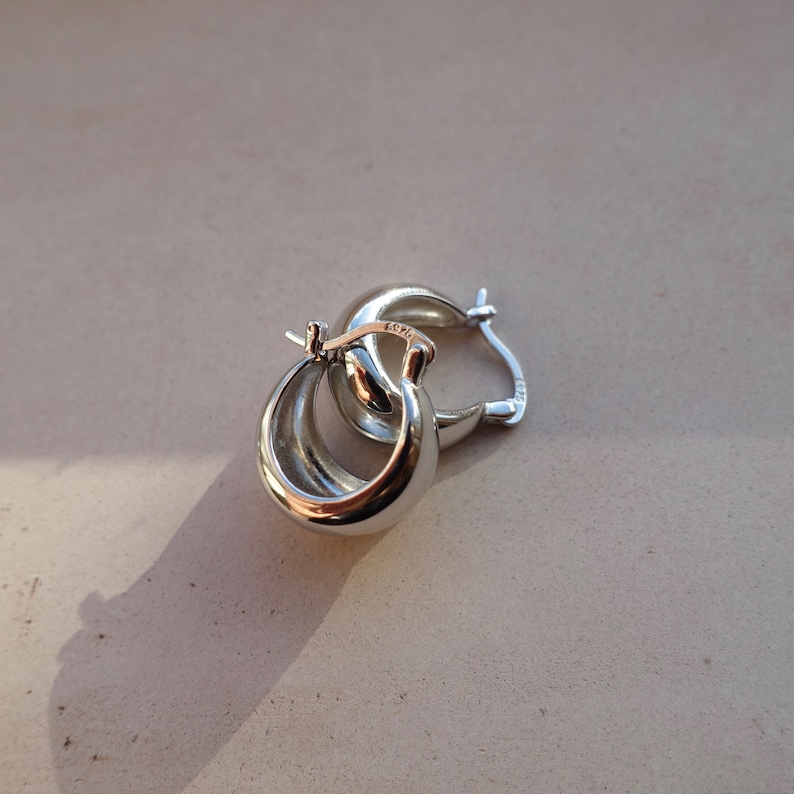 Sterling Silver Chunky Hoop Earrings image 1