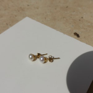 Freshwater Pearl Stud Earrings, Real Pearl Earrings in Gold, Small Pearl Earrings image 6