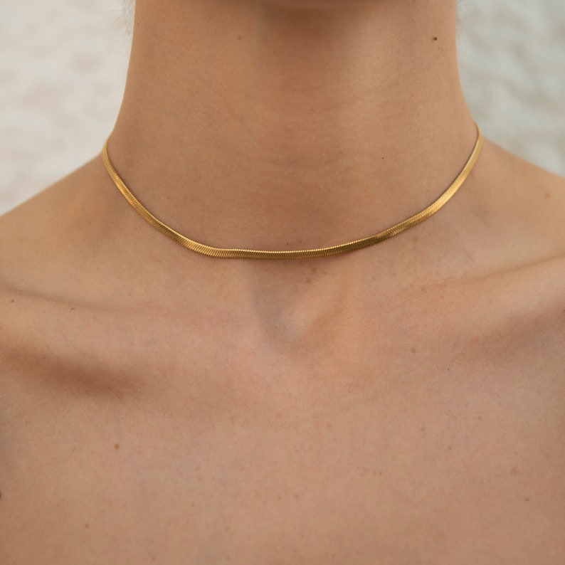 Gold Choker Necklace, Gold Snake Chain, Dainty Gold Choker, Tarnish Free Jewellery image 1