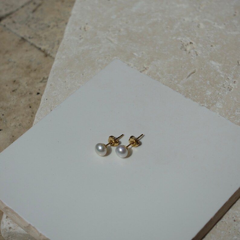 Freshwater Pearl Stud Earrings, Real Pearl Earrings in Gold, Small Pearl Earrings image 4