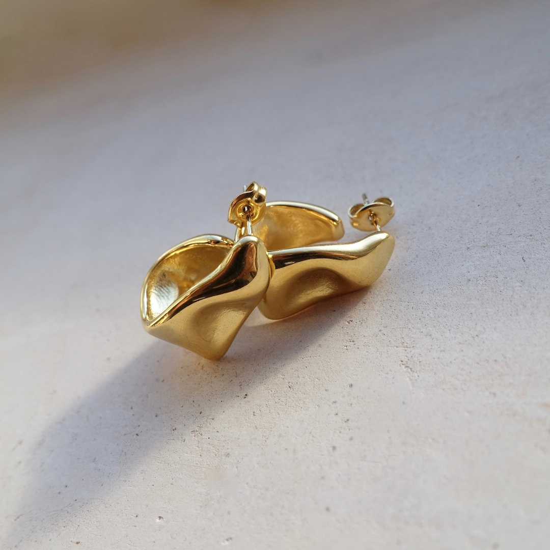 Contemporary Melted Gold Earrings Minimalist Gold Earrings Minimalist Handmade Jewellery Etsy