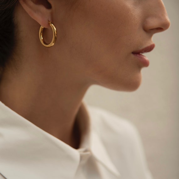 Gold Hoop Earrings Medium Size Gold Hoops Bold 18K Gold Hoops