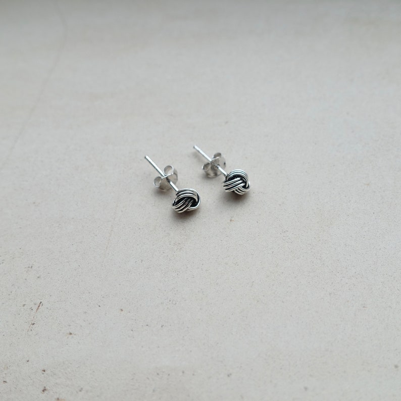 Sterling Silver Rope Stud Earrings, Minimalist Silver Stud Earrings image 5