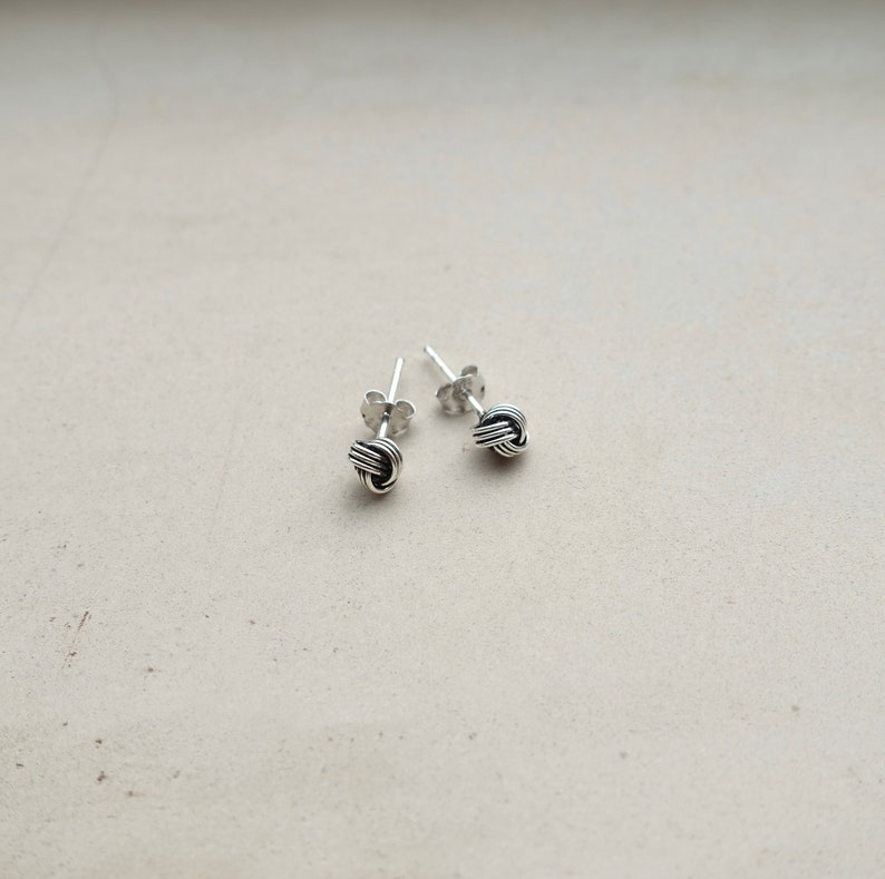 Sterling Silver Rope Stud Earrings, Minimalist Silver Stud Earrings image 4