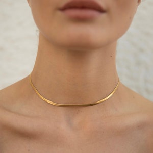 Gold Choker Necklace, Gold Snake Chain, Dainty Gold Choker, Tarnish Free Jewellery image 2