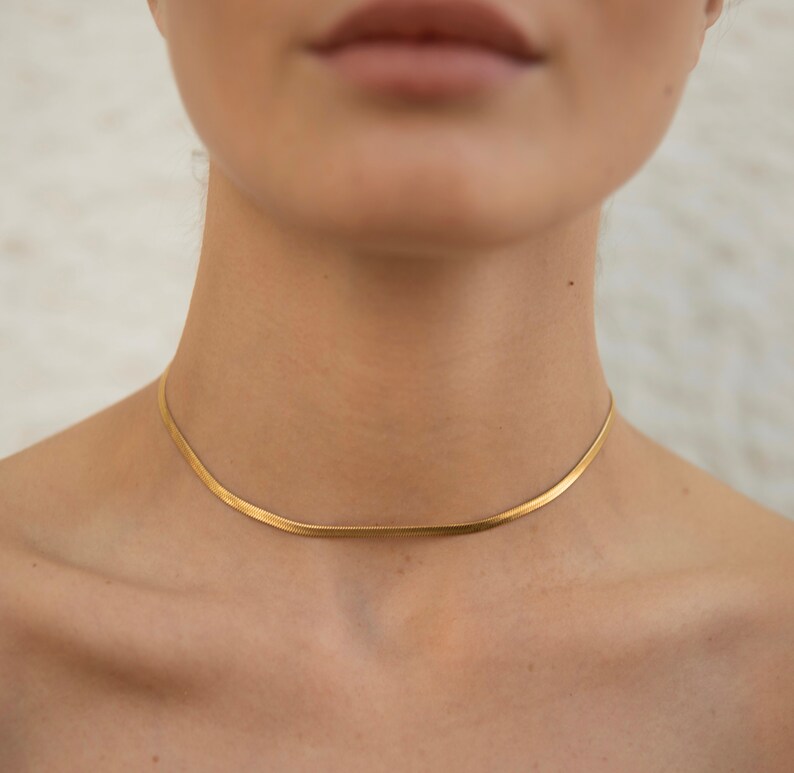 Gold Choker Necklace, Gold Snake Chain, Dainty Gold Choker, Tarnish Free Jewellery image 2