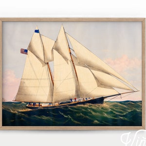 Yacht Henrietta, Vintage Sailing Painting, Sailing Art, Sailor Poster, Nautical Painting, Ocean Art, High Quality Archival Paper 5-2