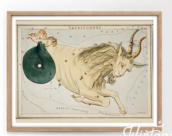 Capricorn Zodiac Print: Vintage Astrology Art, Horoscope Gift