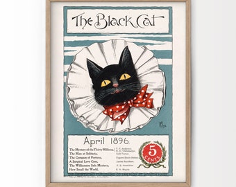 Black Cat Magazine Cover Art Print, 1896, Vintage Animal Poster