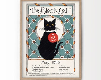 The Black Cat, Cat Lover Gift, Vintage Cat Wall Art, Cat Portrait, Animal Wall Art, Vintage Magazine, Le Chat Noir, Vintage Advertising