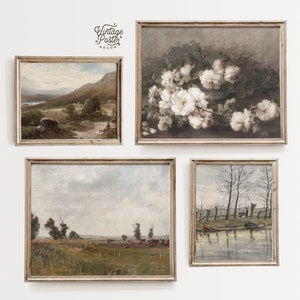 Französisches Land Vintage-Galeriewand Rustikale Landschaftsdruck Leben noch Ölgemälde Malerische Dorfkunst Ländliche Malerei Set mit 4 Wandkunst