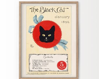 The Black Cat, Cat Lover Gift, Vintage Cat Wall Art, Cat Portrait, Animal Wall Art, Vintage Magazine, Le Chat Noir, Once Upon a Time, 1896