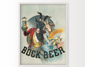 Book Beer Poster, Classic Advertising, Husband gift idea, Party Wall Decor, Vintage Drink Print, Goat Beer, Vintage Bar Decor, Gift for him