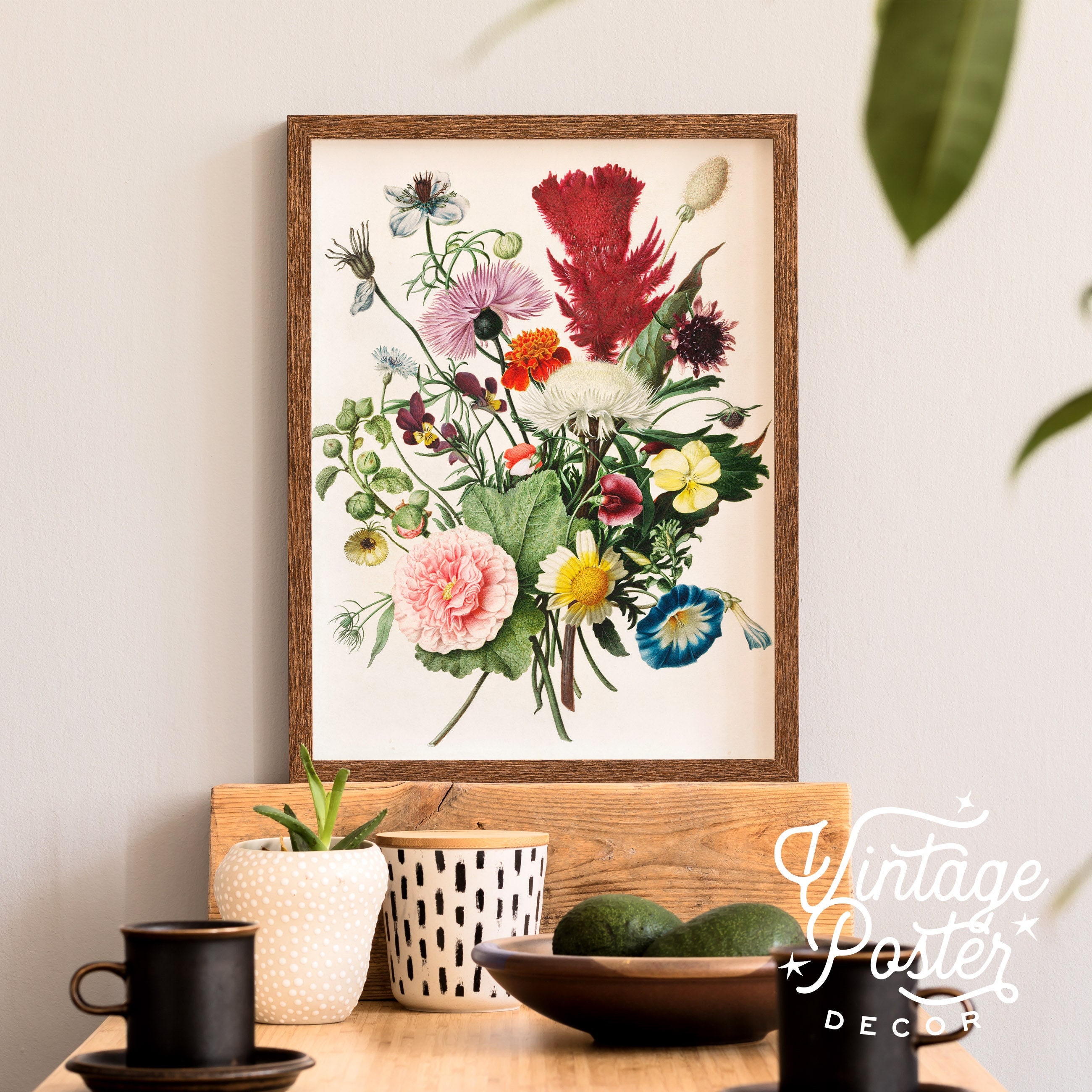 Vintage Wildflower Bouquet Art Print, Boho Floral Wall Decor - Etsy