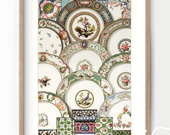 Impression d'Albert Racinet : motif du XVIIIe siècle, art floral assiettes