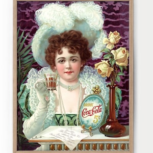 Póster de Coca Cola, publicidad vintage, póster publicitario, art déco, póster de refresco, impresión pop art de chica, Coca Cola vintage, arte de cocina, decoración de pared de bar