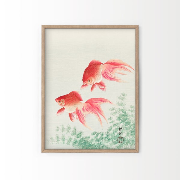 Japanese Wall Art, Vintage Poster, Retro Art, Japanese Fish, Goldfish Art, Watercolor Fish, Japan Painting, High Quality Archival Paper