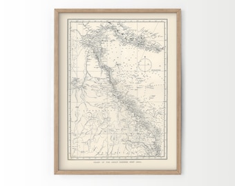 Vintage Barrier Reef Map Print, Nautical Coastal Wall Art