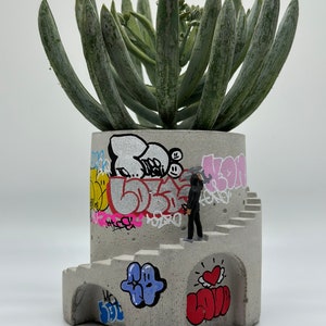 Art Planter / Concrete Planter / Graffiti / Street Art / Architectural Planter / Pop Art / Unique Planter / Plant Pot / Art Vessels image 1