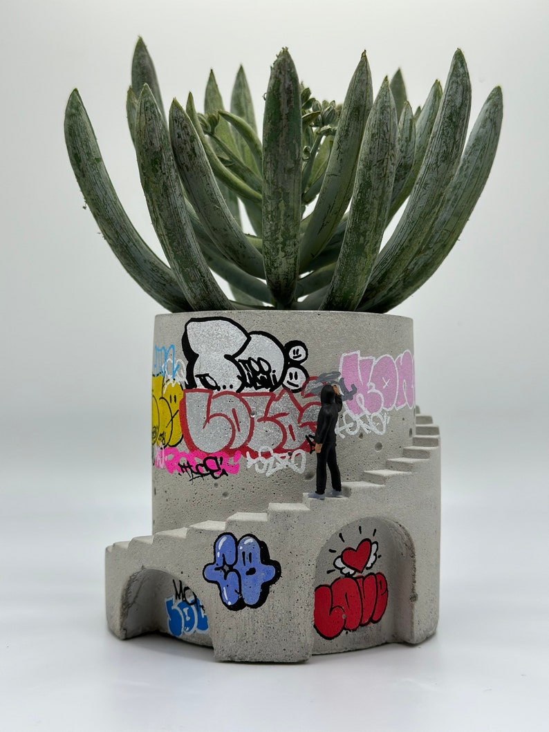 Art Planter / Concrete Planter / Graffiti / Street Art / Architectural Planter / Pop Art / Unique Planter / Plant Pot / Art Vessels image 1