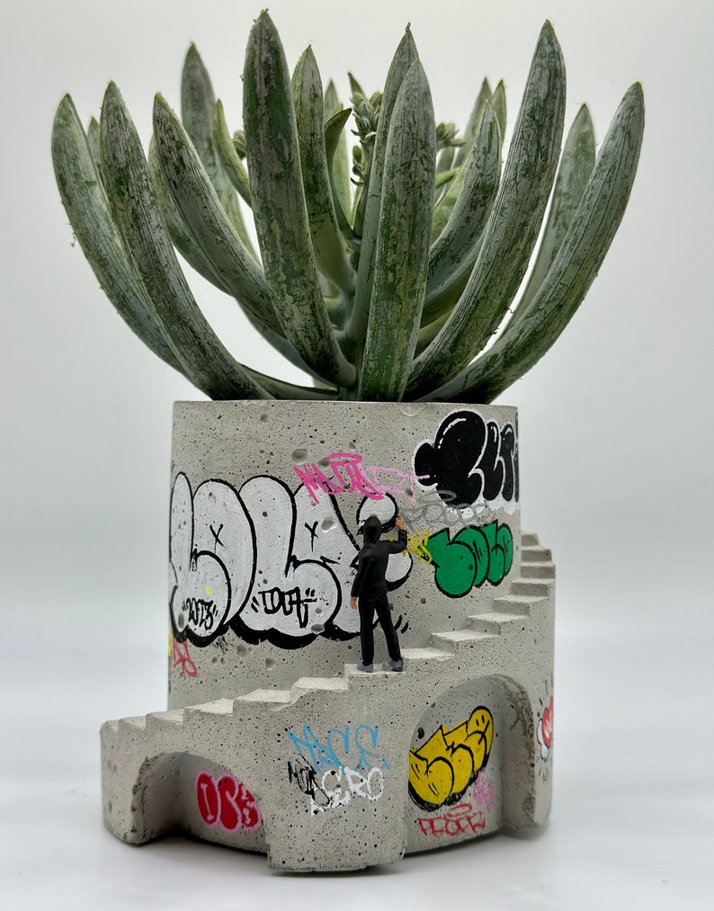 Art Planter / Concrete Planter / Graffiti / Street Art / Architectural Planter / Pop Art / Unique Planter / Plant Pot / Art Vessel / Hip Hop image 1