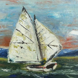 Vintage Art / Oil Painting / Sailboat Art / Vintage Painting / Boat / Art / Painting / Framed Art / Vintage Decor / Vintage / Signed Art