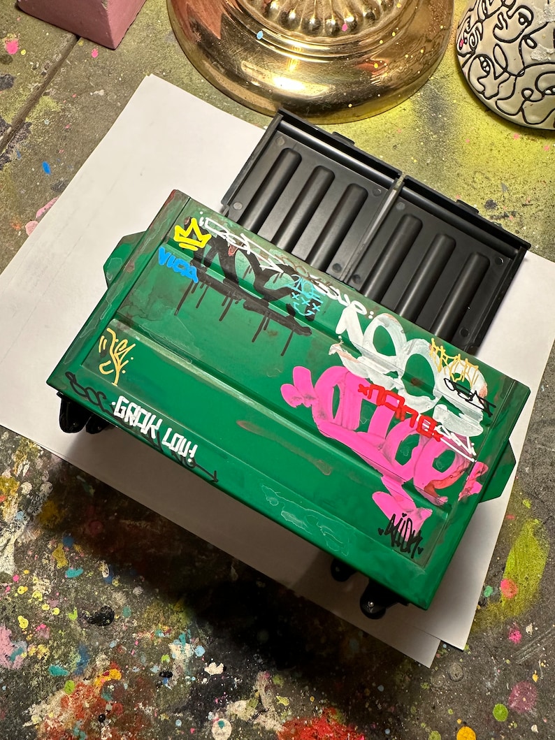 Desk Accessories / Pen Holder / Graffiti Art / Graffiti / Unique Gift / Miniatures / Dumpster / Mini Trash Can / Hip Hop / Custom Art image 8