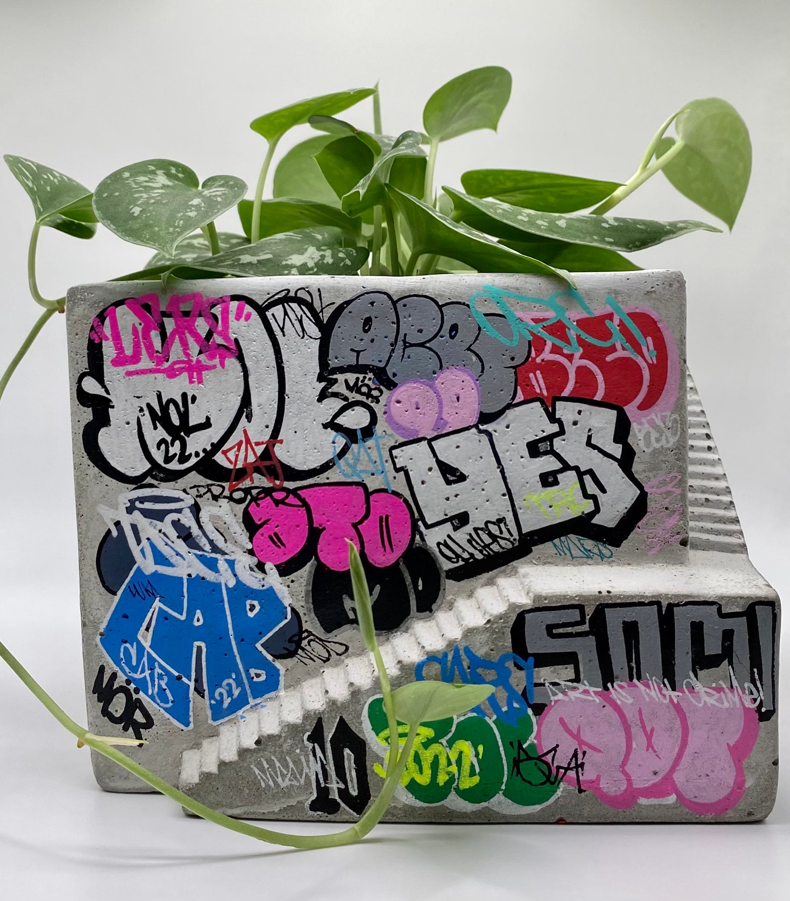 Unique Planter / Concrete Planter / Graffiti Art / Large Etsy