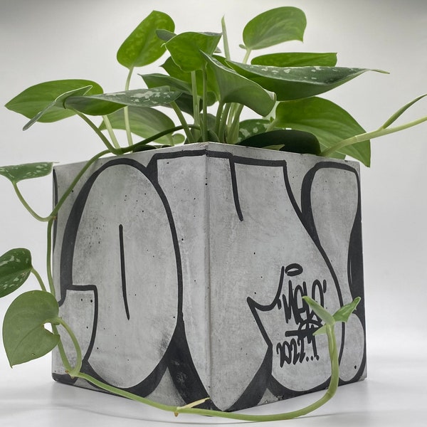 Graffiti Planter / Graffiti / Custom Art / Custom Gift / Unique Planter / Street Art / Concrete Planter / Cement Planter/ Art / Hip Hop