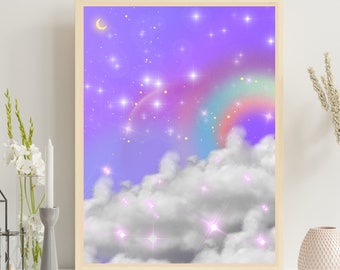 Pastel Rainbow Cloud Aura Gradient DIGITAL DOWNLOAD Wall Art, Printable Gradient Print, Spiritual Wall Decor, Instant Download Aura Print
