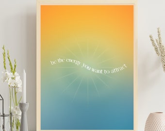 Arte de pared degradado de aura azul y amarillo brillante, impresión de degradado imprimible, decoración de pared espiritual, impresión de aura de descarga instantánea, DESCARGA DIGITAL
