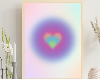 Pastel Heart Aura Gradient DIGITAL DOWNLOAD Wall Art, Printable Gradient Print, Spiritual Wall Decor, Instant Download Aura Print