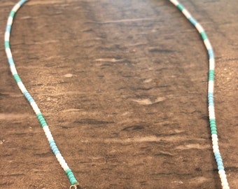 Blue and green beaded necklace