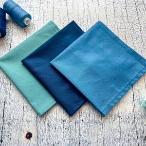 Juego de 3 pañuelos lisos, servilletas de tela, servilletas azules