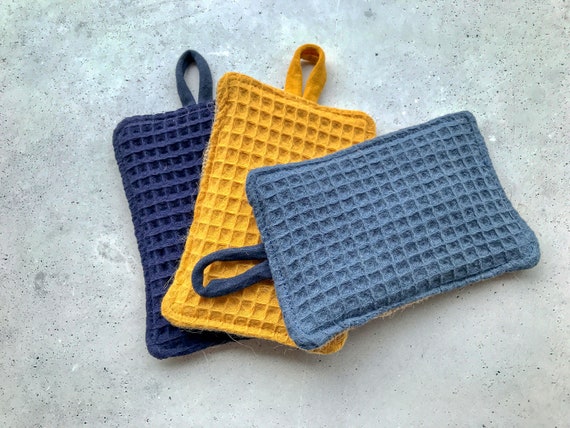 Spülschwämme 3er Set nachhaltig, Baumwolle und Jute mit Aufhänger