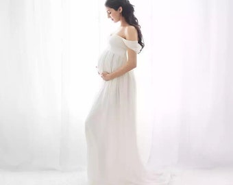white chiffon maternity dress