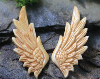 Reversible Angel Wings Cabochon Pair, Antique Look Organic Earring Setting Free Drilling
