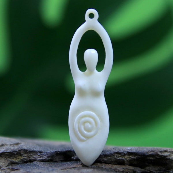 Carved Bone Goddess Pendant Necklace Centerpiece Gaia Fertility Symbol