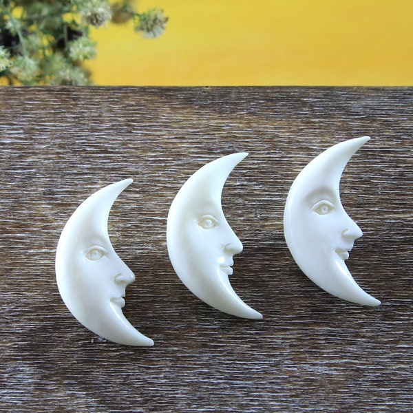 Reversible Crescent Moon Awake Face Bone Carving Double Sided Cabochon