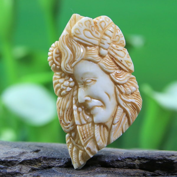 Hand Carved Bone Butterfly Native American Style Cabochon Antique Look